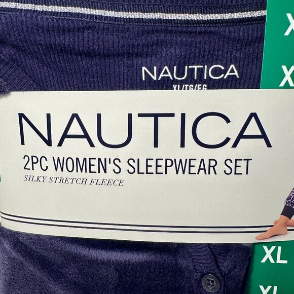 Nautica Women's 2-piece Pajama Lounger Set Size XL Blue Cozy Soft Fleece (NEW) - Picture 3 of 12